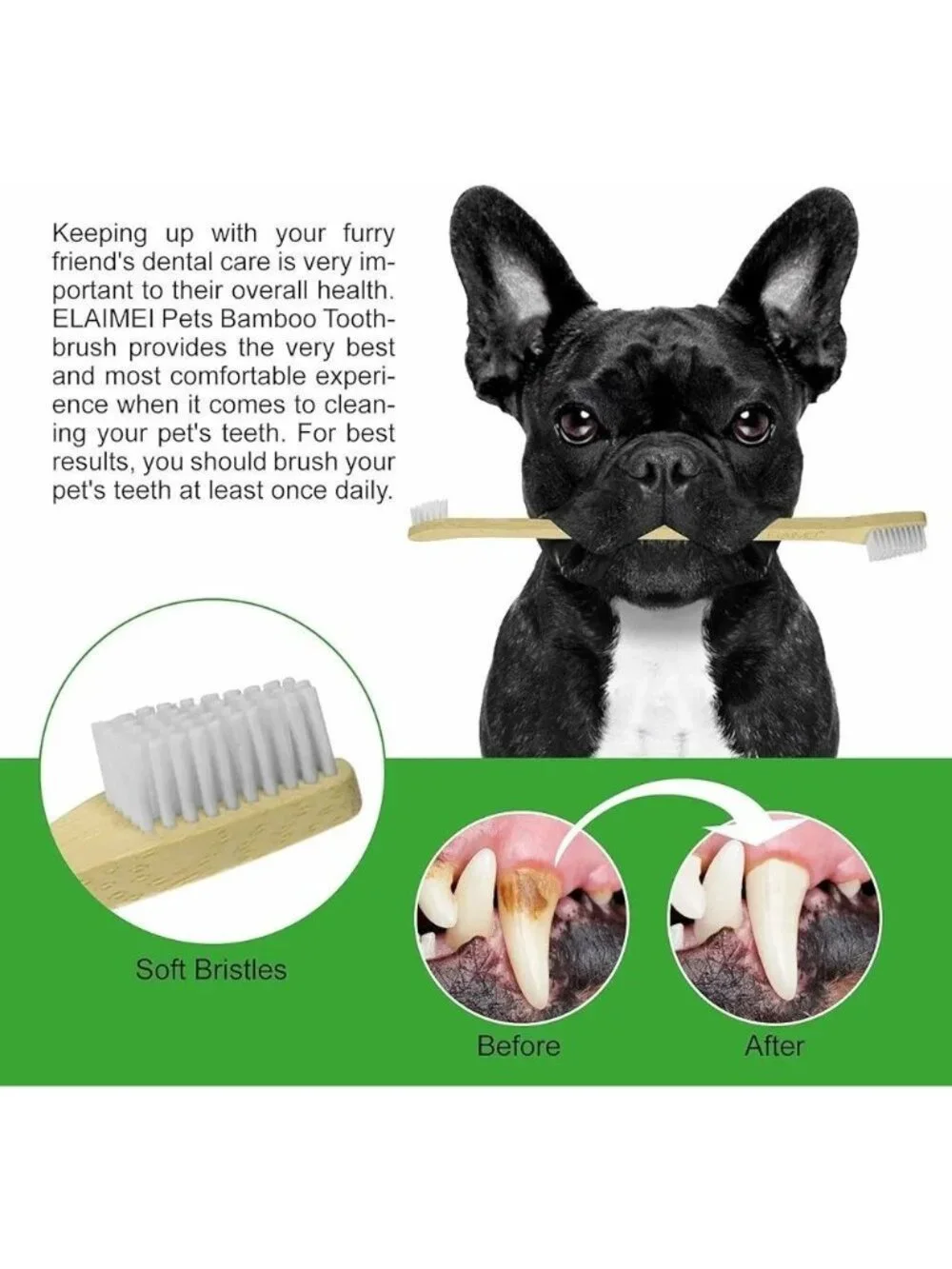 P66 - ELAIMEI Bamboo Pet Toothbrush Set Pack of 3 Premium Eco-friendly Toothbrus